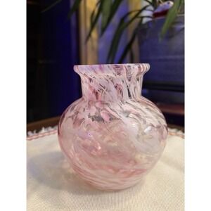 Vintage Hand Blown Pink White Swirl Art Glass Vase - Flawless Condition